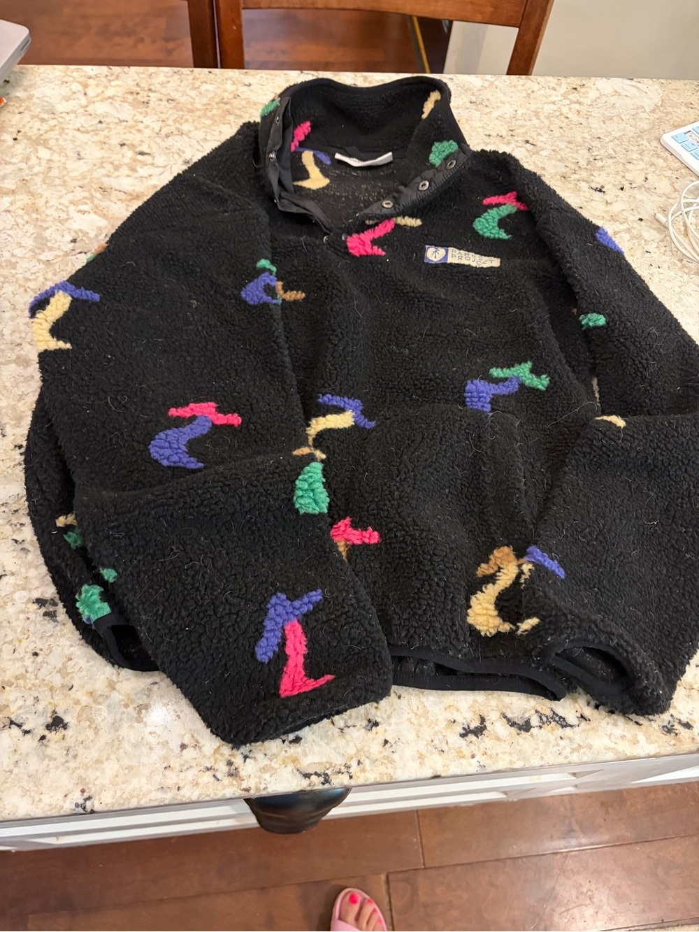 Free People Black Sherpa Pullover with mushrooms